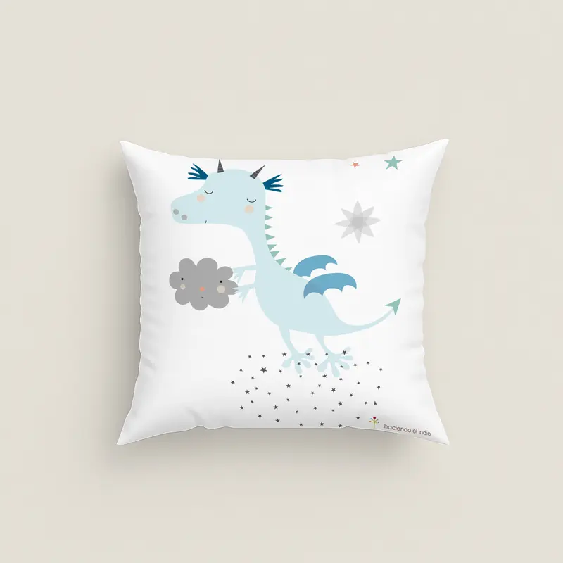 FUNDA DE COJÍN INFANTIL ESTAMPADO MAGIC DRAGON 100% ALGODÓN