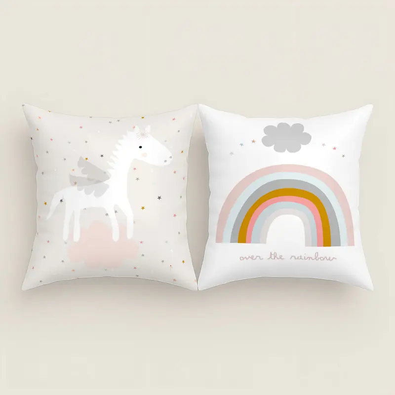 FUNDA DE COJÍN INFANTIL ESTAMPADO PEGASO MÁGICO 100% ALGODÓN