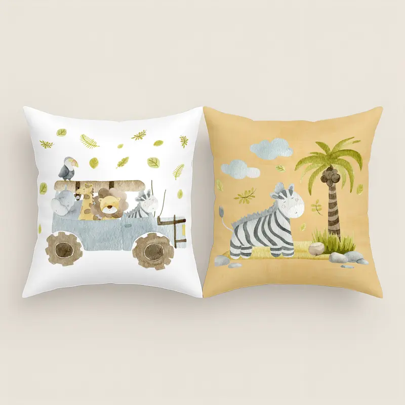 FUNDA DE COJÍN INFANTIL ESTAMPADO SERENGETI 100% ALGODÓN