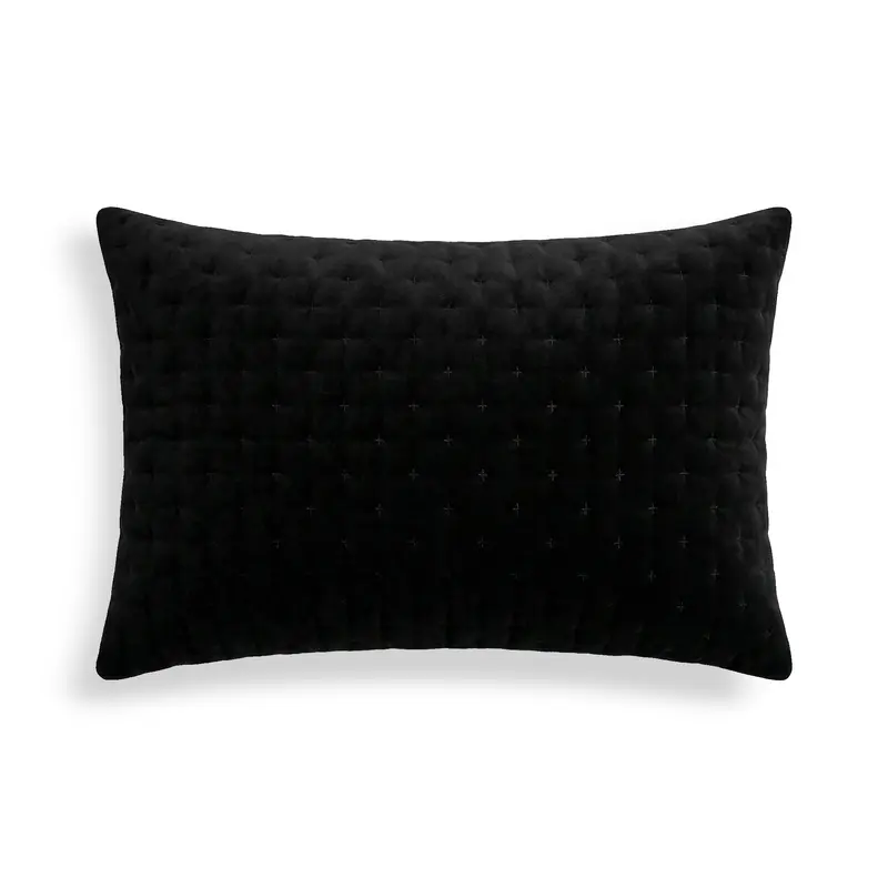 Funda de cojín lisa acolchada Black 30x50 cm