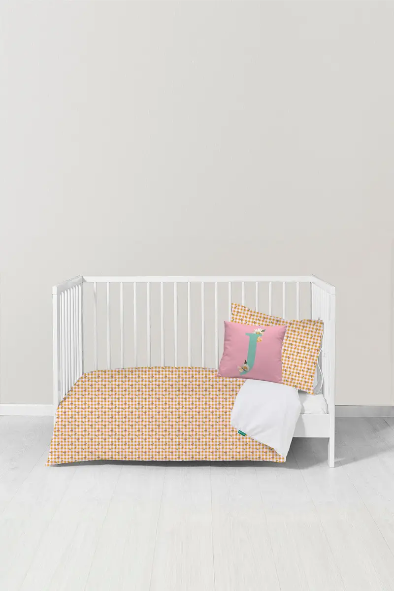 Funda nórdica Bebé Vichy flor Rosa Amarilla