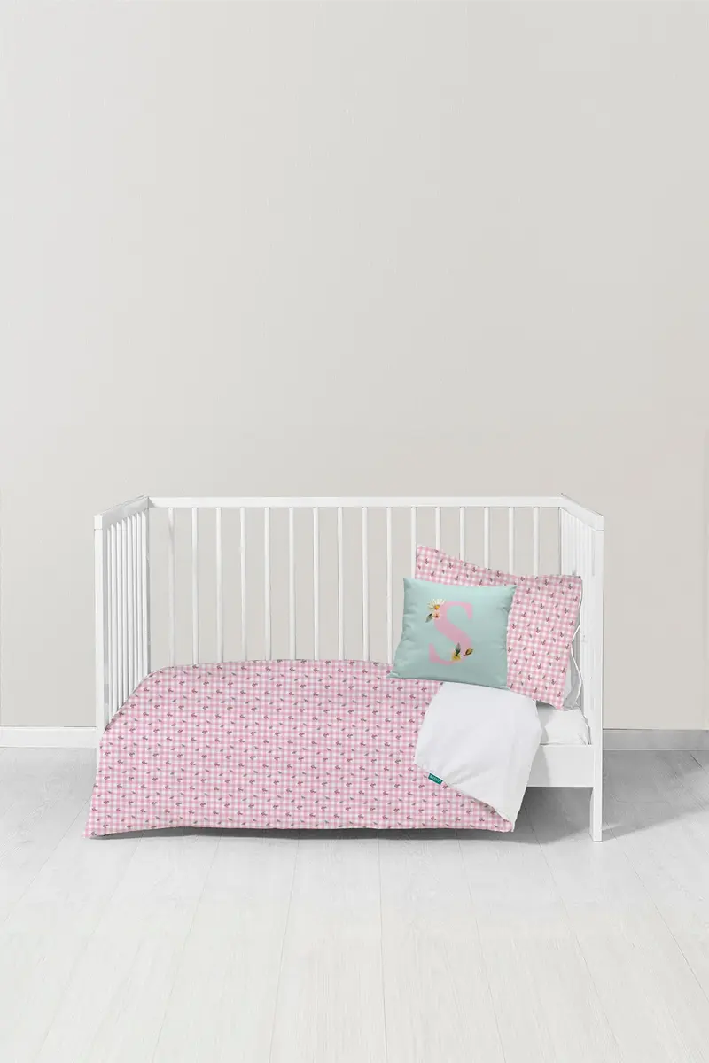 Funda nórdica Bebé Vichy flor Rosa