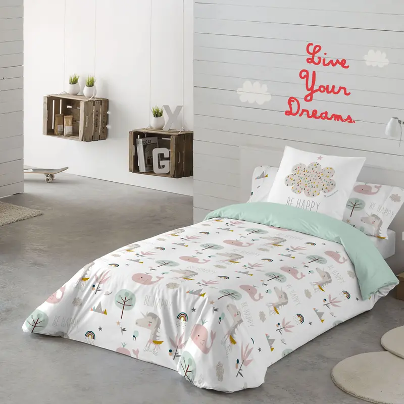 FUNDA NÓRDICA ESTAMPADA INFANTIL RAINBOWLAND 100% ALGODÓN