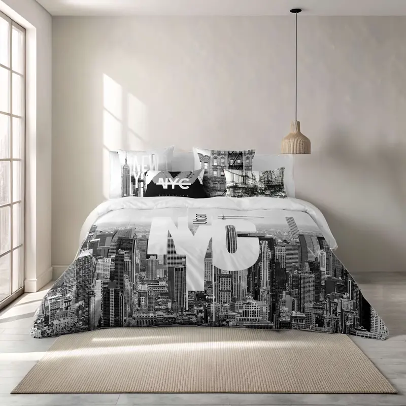 FUNDA NÓRDICA ESTAMPADA NYC 100% ALGODÓN