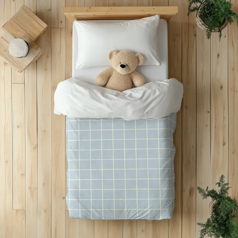Funda nórdica Infantil Cuadricula Azul Claro Crema S