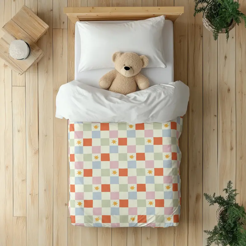 Funda nórdica Infantil Cuadros Colores Pastel Estrellas Naranja S
