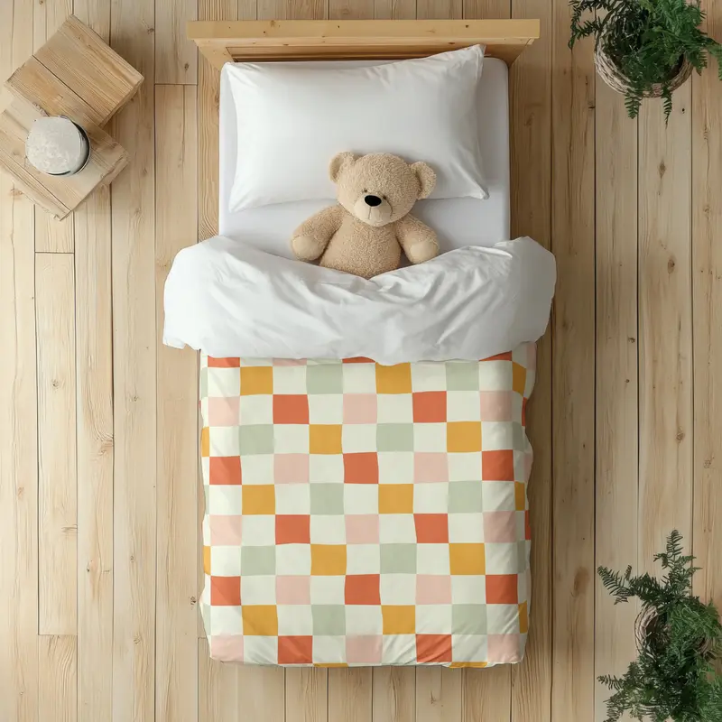 Funda nórdica Infantil Cuadros Desordenados Naranja Ocre Verde L