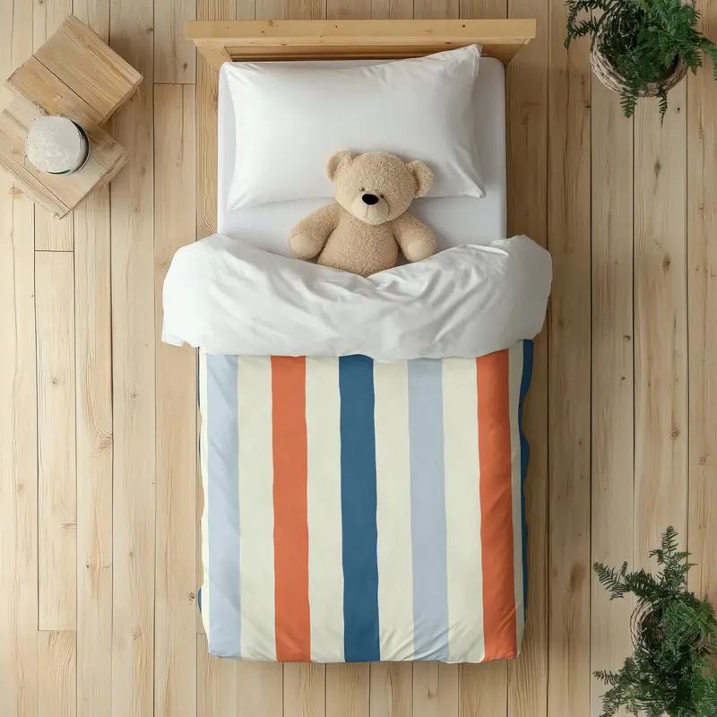 Funda nórdica Infantil Rayas Irregulares Naranja Azul Crema M