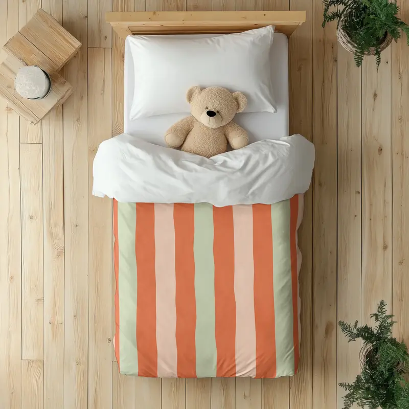 Funda nórdica Infantil Rayas Irregulares Naranja Verde Claro L