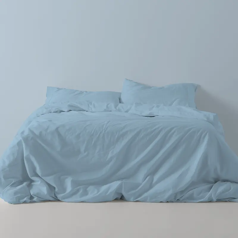 Funda nórdica lisa algodón azul celeste