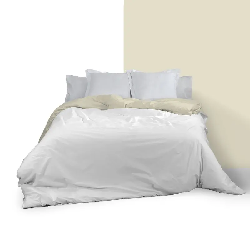 Funda nórdica reversible algodón blanco-piedra