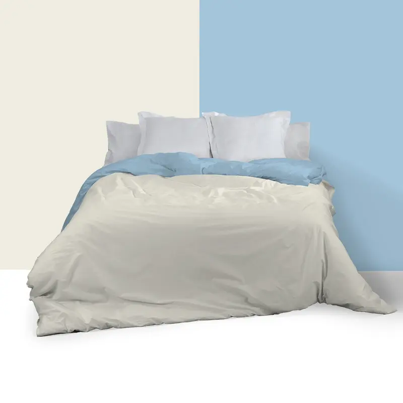 Funda nórdica reversible algodón crema-azul celeste