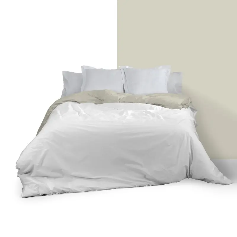 Funda nórdica reversible blanco-piedra