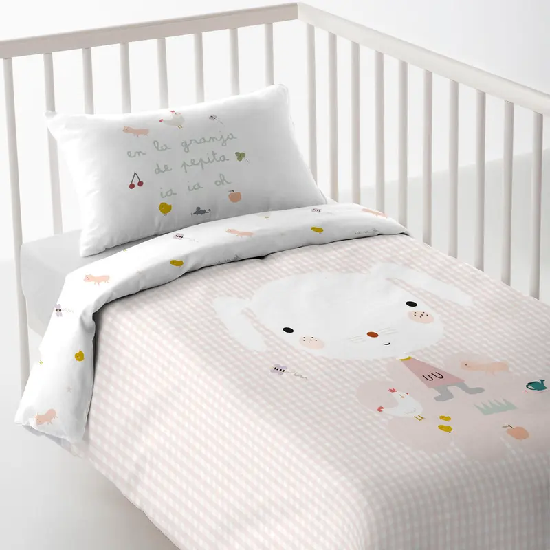 FUNDA NÓRDICA REVERSIBLE CUNA BEBÉ GRANJA 100% ALGODÓN