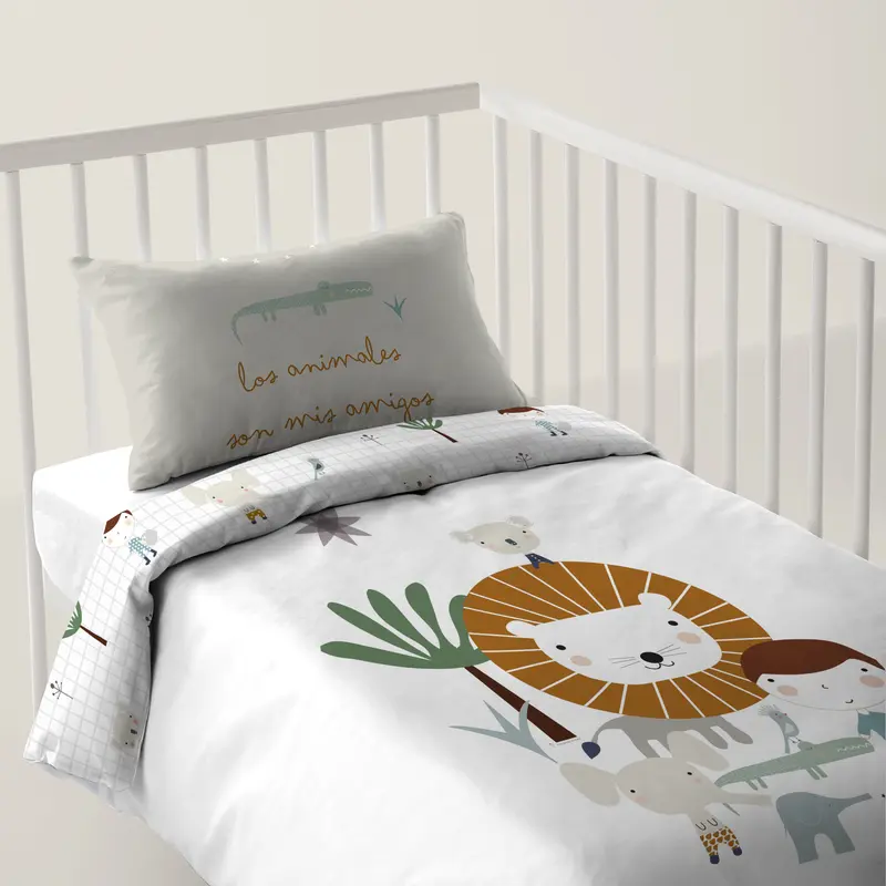 FUNDA NÓRDICA REVERSIBLE CUNA BEBÉ JUNGLA NIÑO 100% ALGODÓN