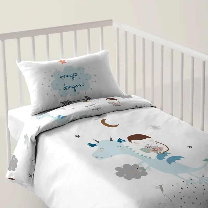 FUNDA NÓRDICA REVERSIBLE CUNA BEBÉ MAGIC DRAGON 100% ALGODÓN