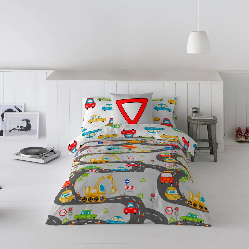 FUNDA NÓRDICA REVERSIBLE ESTAMPADA INFANTIL SCALEXTRIC 100% ALGODÓN