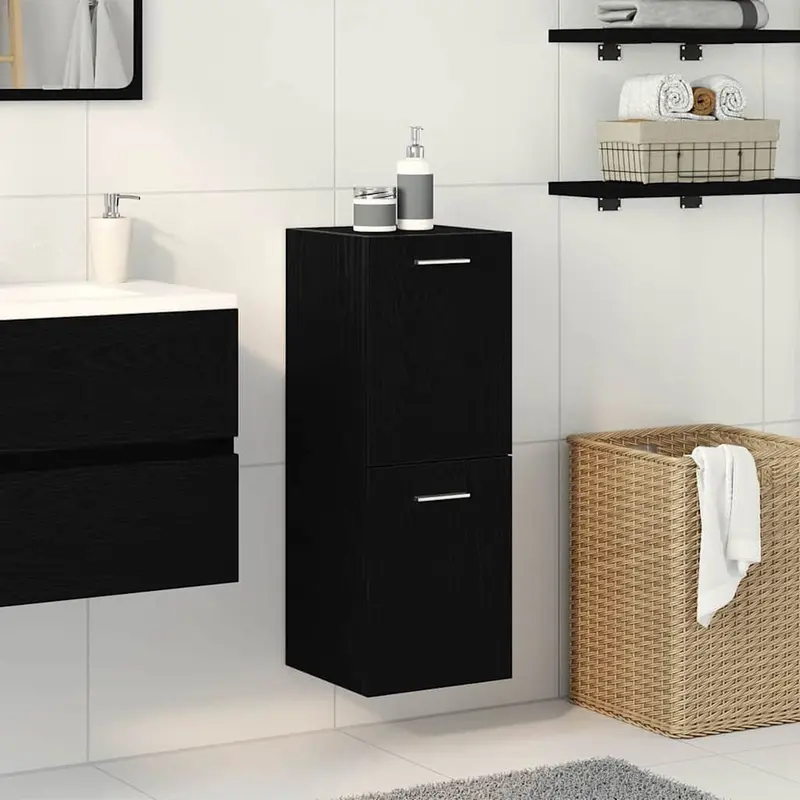 Gabinete de Baño con almacenamiento Roble Negro 30 x 30 x 80 cm