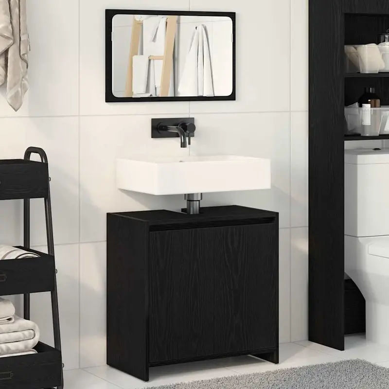 Gabinete de Baño con almacenamiento Roble Negro 60 x 33 x 60 cm