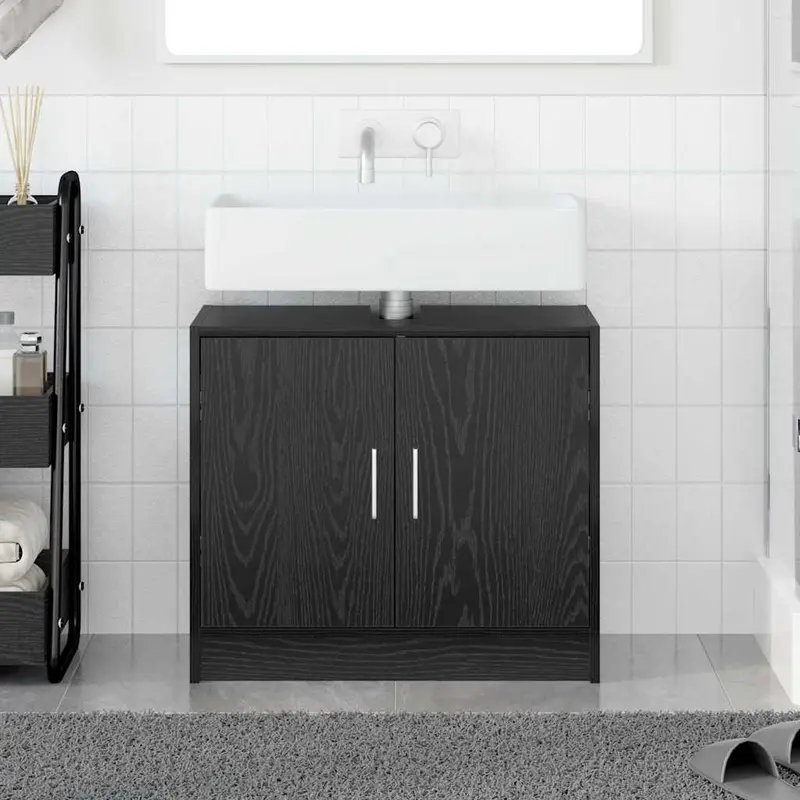 Gabinete de Baño con almacenamiento Roble Negro 63 x 29 x 55 cm