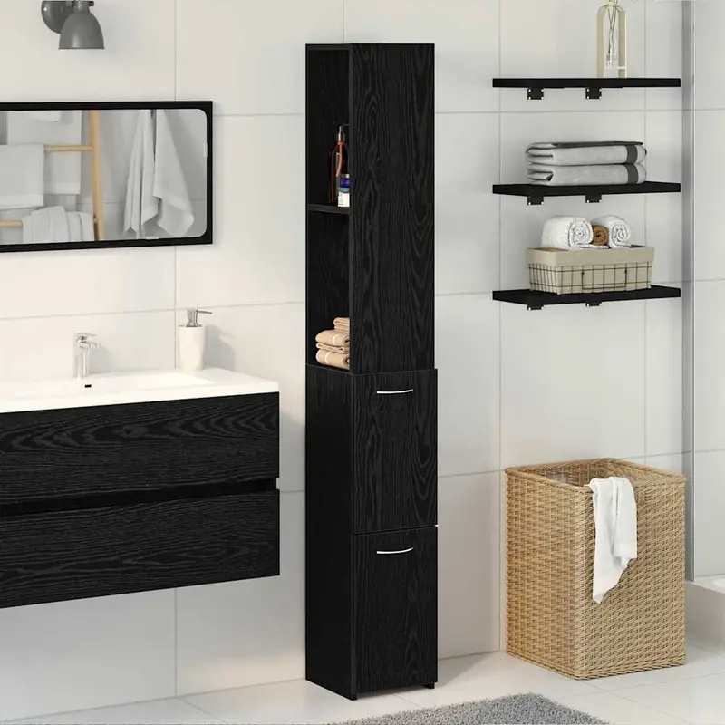 Gabinete de Baño con cajón Roble Negro 25 x 25 x 170 cm