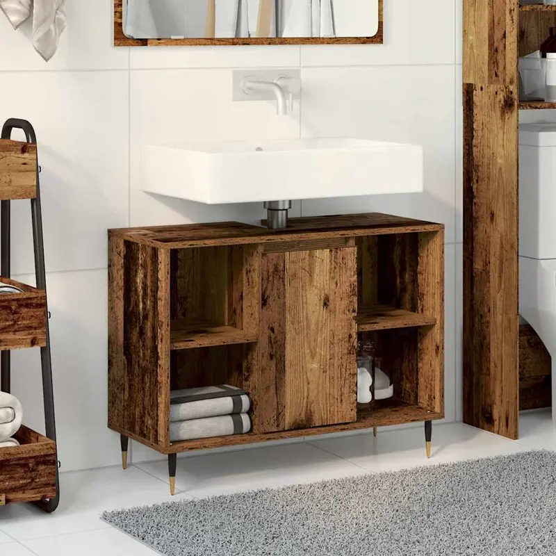 Gabinete de Baño con estante Madera Vieja 80 x 33 x 60 cm
