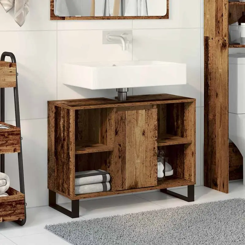 Gabinete de Baño con estante Madera Vieja 80 x 33 x 60 cm