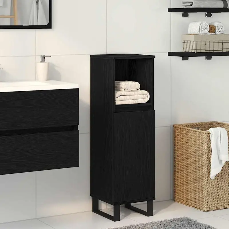 Gabinete de Baño con estante Roble Negro 30 x 30 x 100 cm
