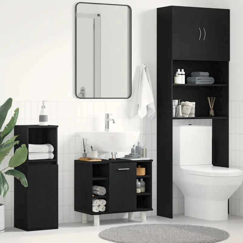 Gabinete de Baño con estante Roble Negro 60 x 32 x 54 cm