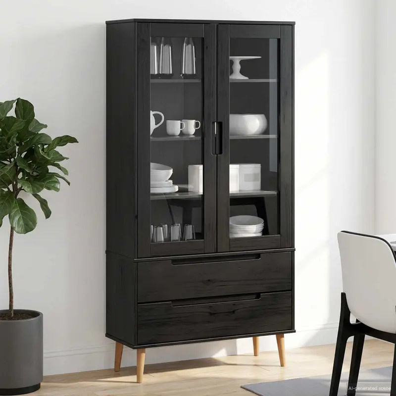 Gabinete de Exhibición de Vidrio Negro 90 x 35 x 175 cm