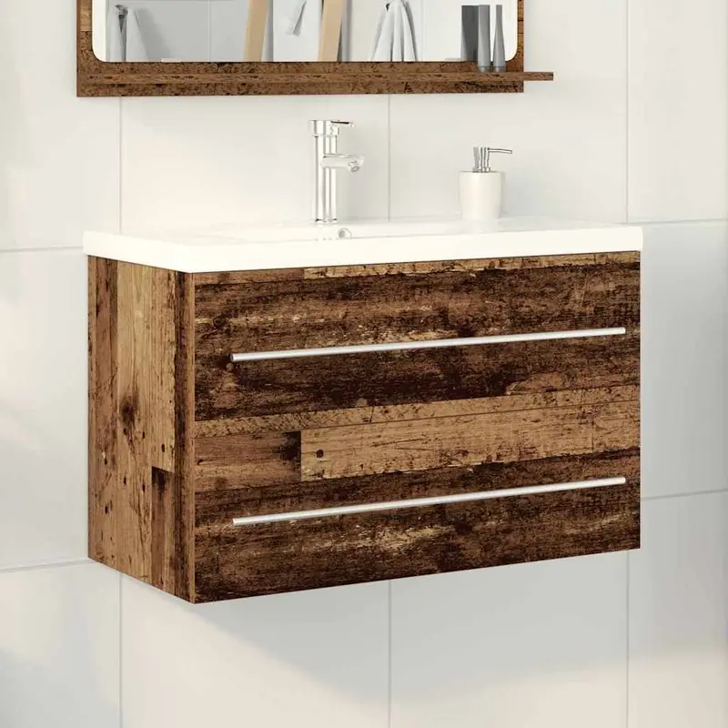 Gabinete de Lavabo para Baño con cajón 2 pcs 80 x 38,5 x 48 cm