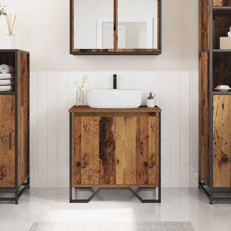 Gabinete de Lavabo para Baño Madera Vieja 60 x 35 x 60 cm