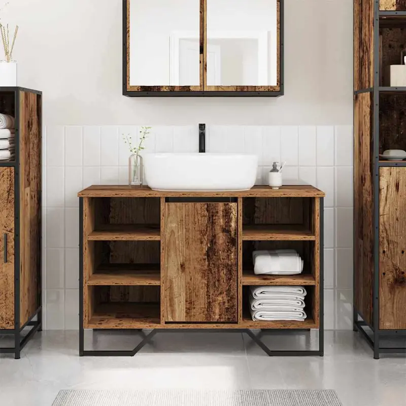 Gabinete de Lavabo para Baño Madera Vieja 91 x 35 x 60 cm