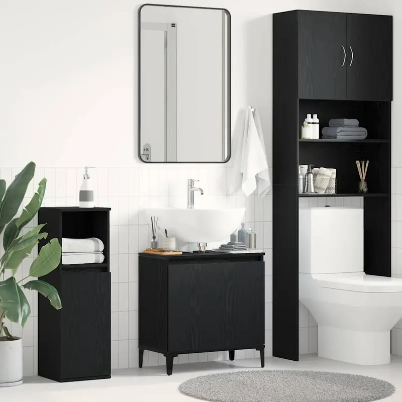 Gabinete de Lavabo para Baño Roble Negro 58 x 33 x 60 cm