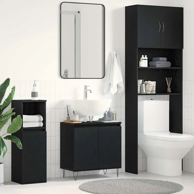 Gabinete de Lavabo para Baño Roble Negro 58 x 33 x 60 cm
