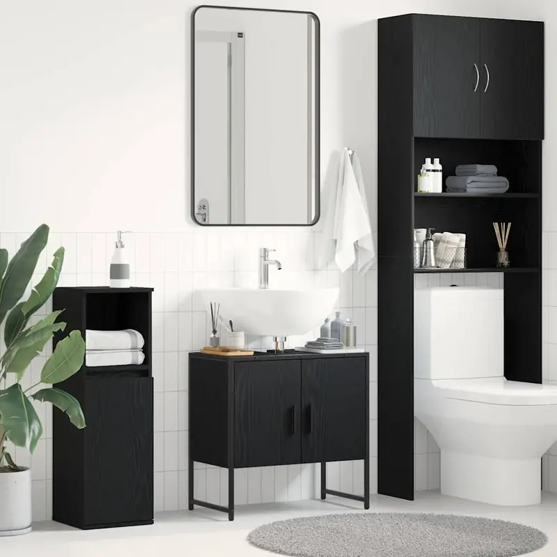 Gabinete de Lavabo para Baño Roble Negro 60 x 30 x 60 cm