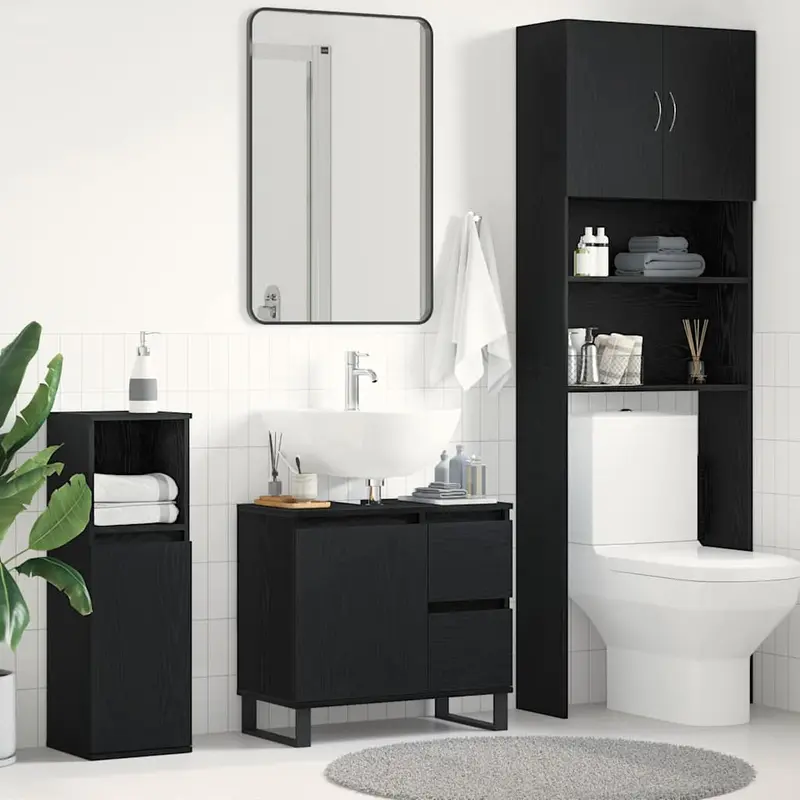 Gabinete de Lavabo para Baño Roble Negro 65 x 33 x 60 cm