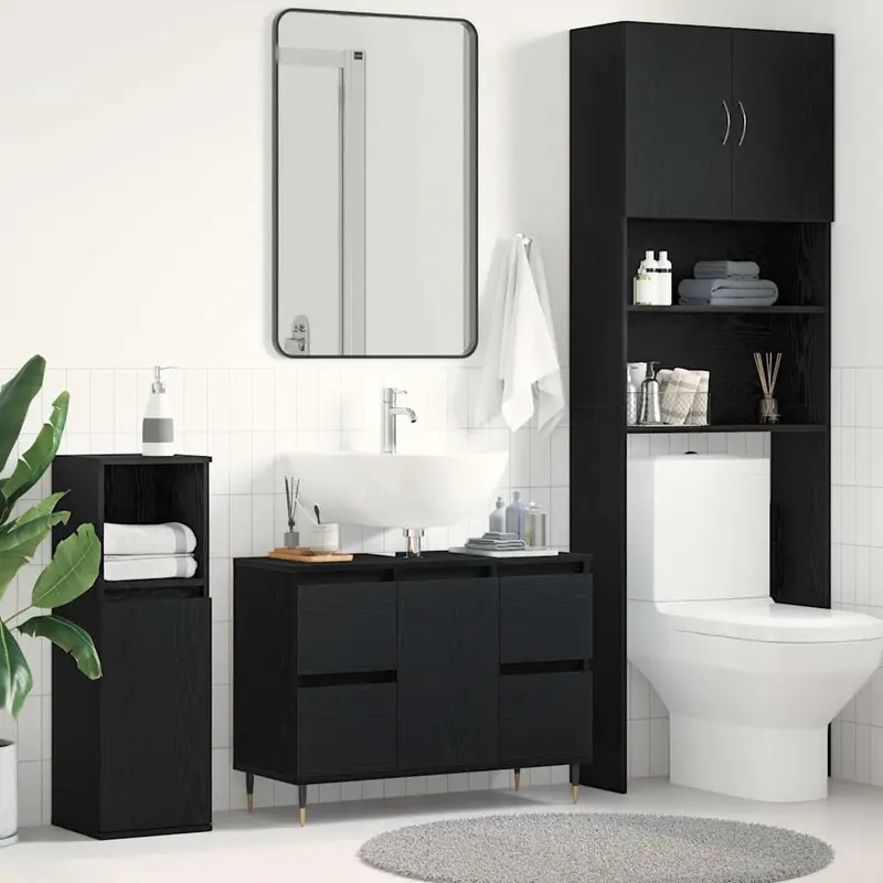 Gabinete de Lavabo para Baño Roble Negro 80 x 33 x 60 cm