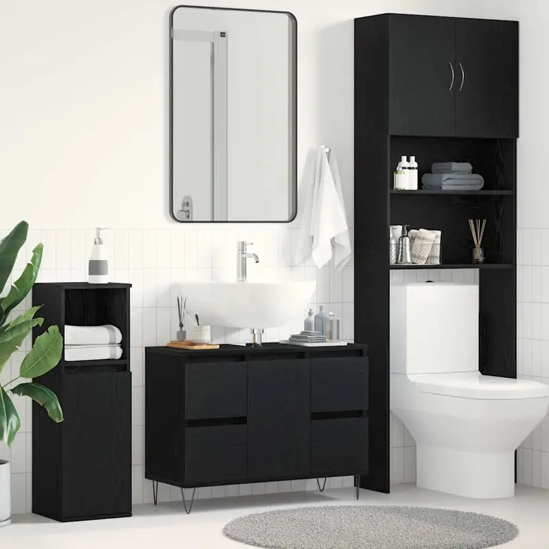 Gabinete de Lavabo para Baño Roble Negro 80 x 33 x 60 cm