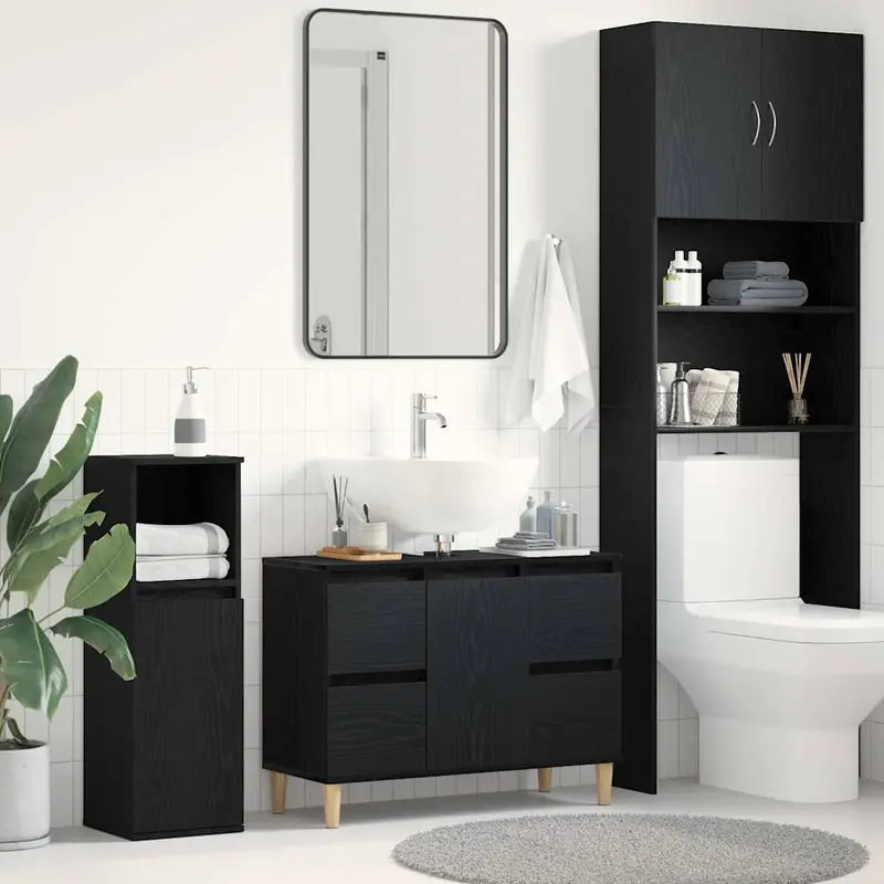 Gabinete de Lavabo para Baño Roble Negro 80 x 33 x 60 cm