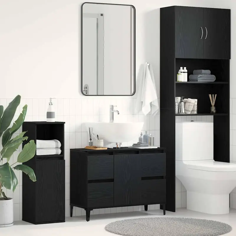 Gabinete de Lavabo para Baño Roble Negro 80 x 33 x 60 cm