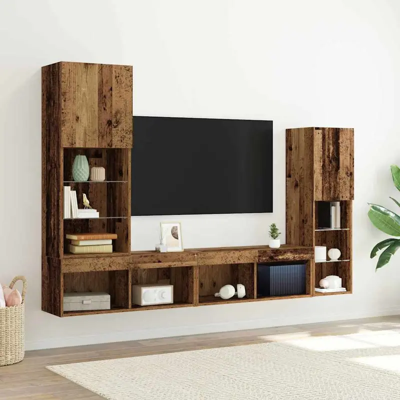Gabinete de TV 4 pcs Madera vieja Madera contrachapada