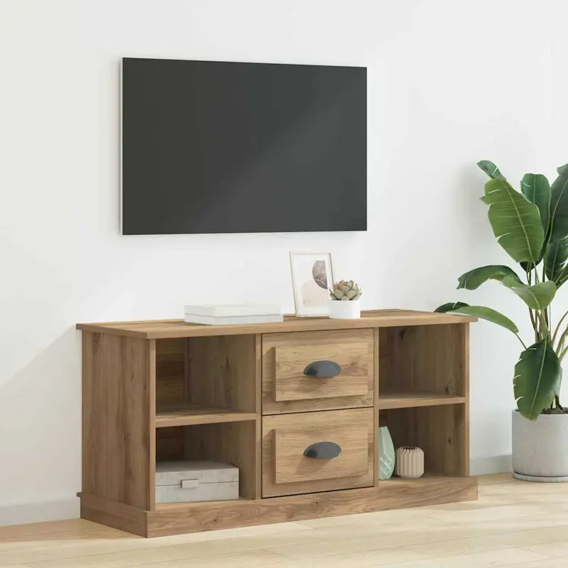 Gabinete de TV con cajón Roble artesanal 99,5 x 35,5 x 48 cm