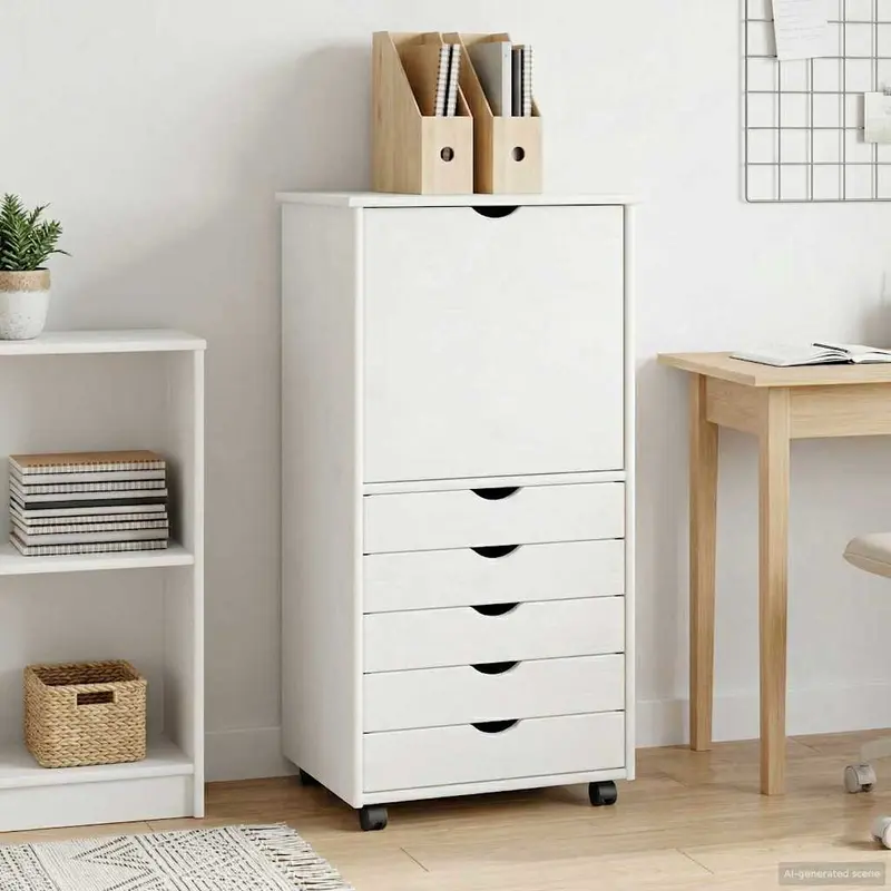 Gabinete rodante 53 x 39 x 103 cm Madera de Pino Macizo