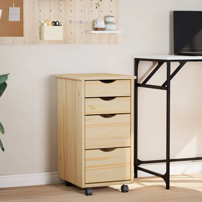 Gabinete Rodante con Escritorio MOSS Barniz transparente