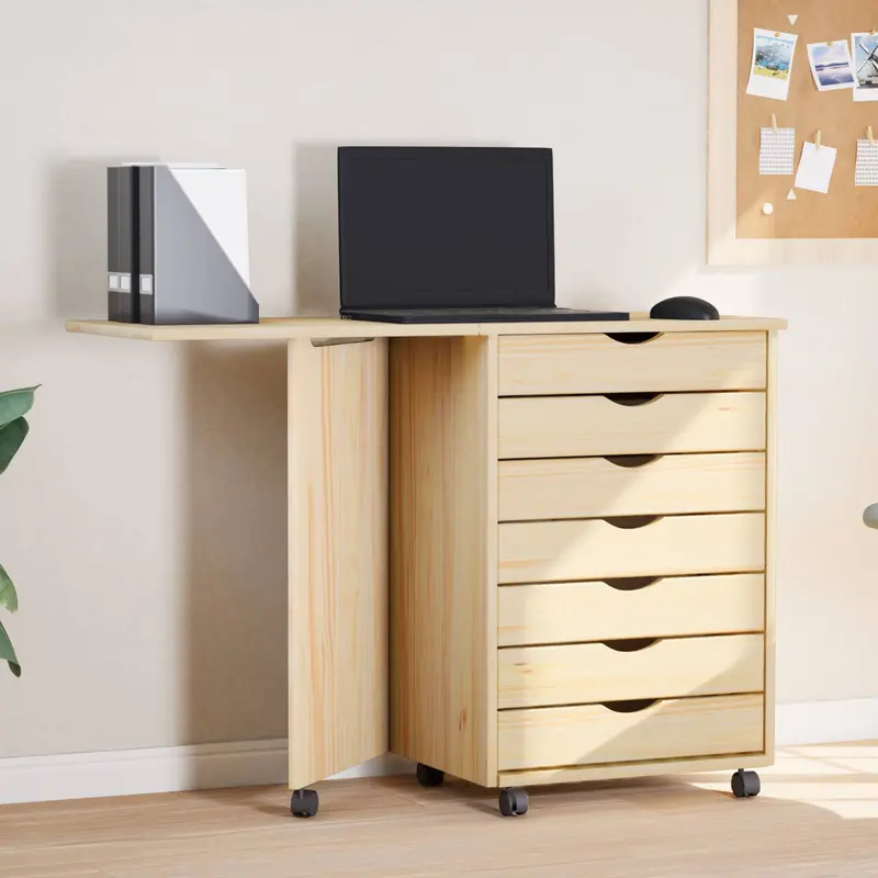 Gabinete Rodante con Escritorio MOSS Barniz transparente