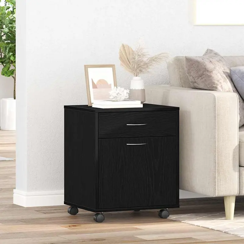 Gabinete rodante con rueda Roble Negro 45 x 38 x 54 cm