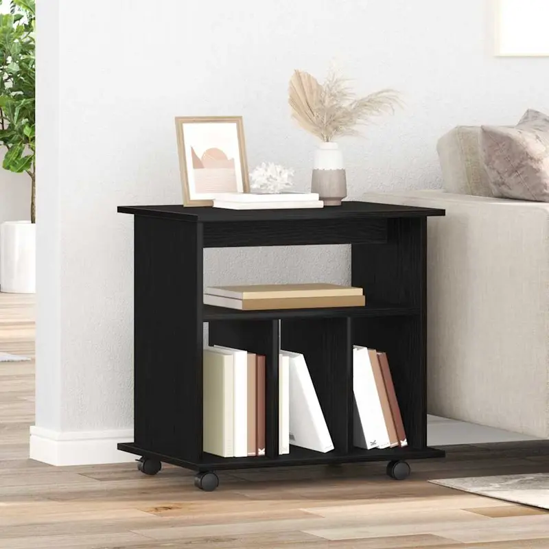 Gabinete rodante con rueda Roble Negro 60 x 45 x 55 cm