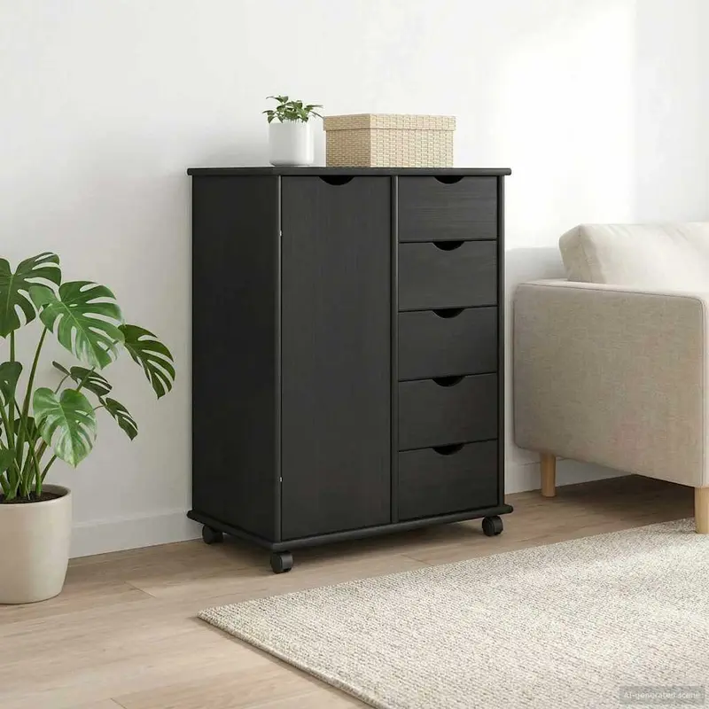 Gabinete rodante Gris 63,5 x 39 x 79 cm Madera de Pino Macizo