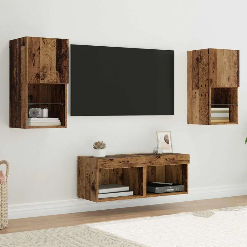 Gabinetes de pared para TV 4 pcs Madera Vieja